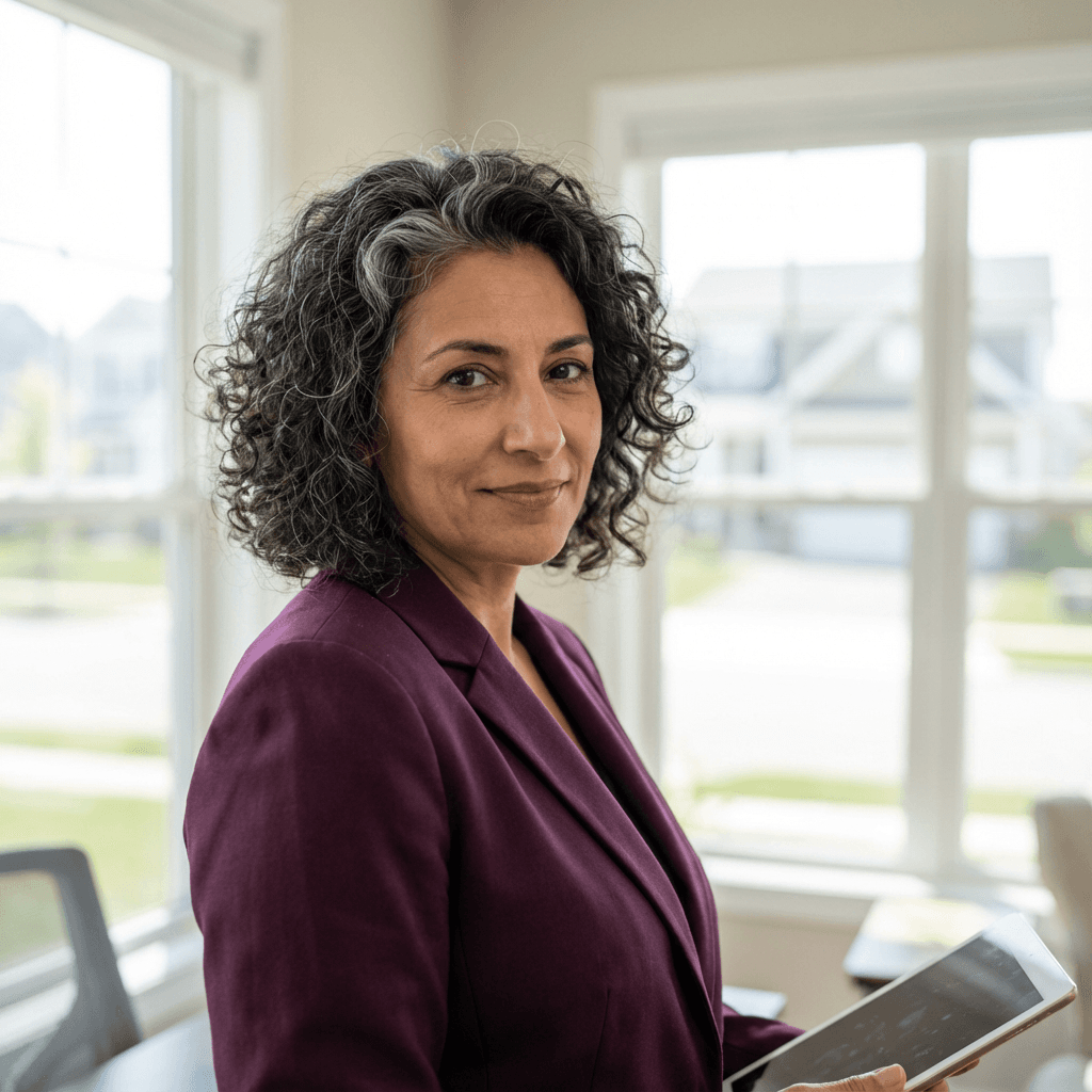 Female customer in her early 40s, Middle Eastern, professional demeanor