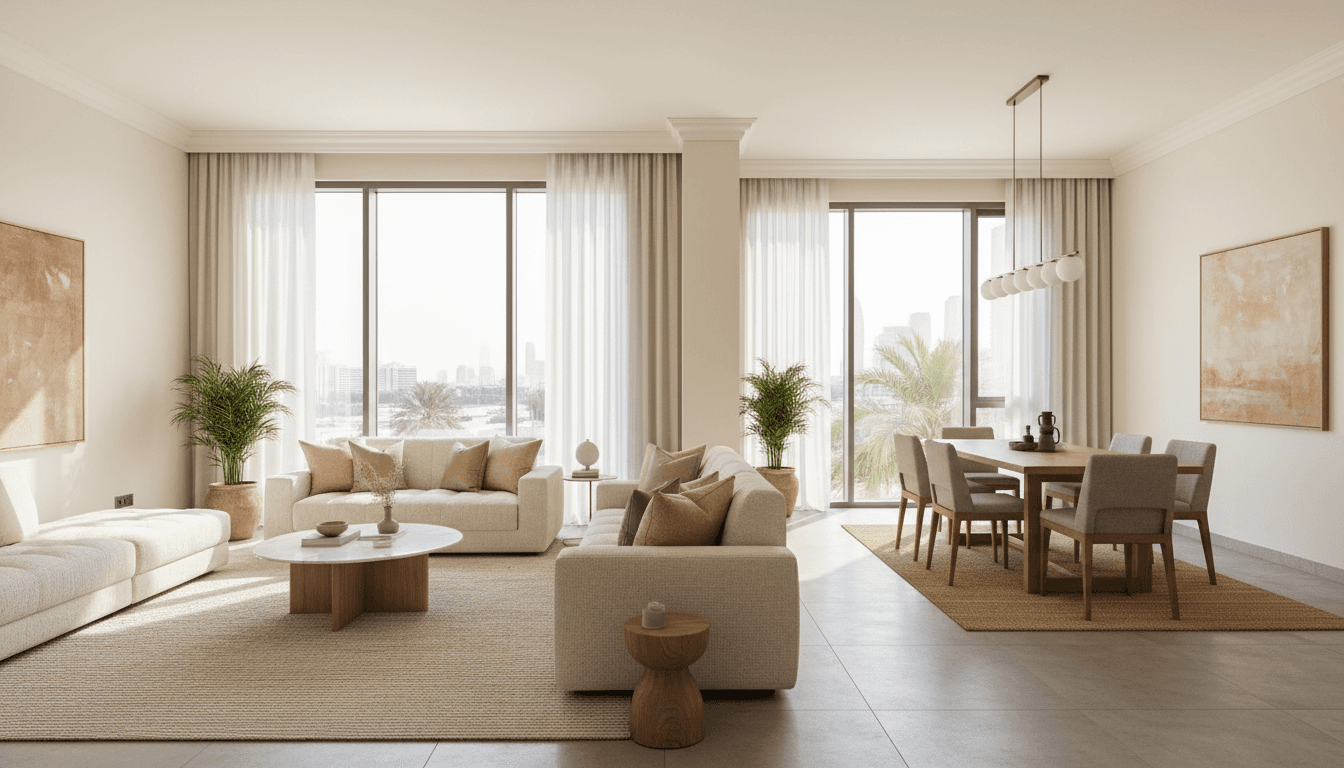 A bright living room in Doha with well-maintained furniture ready to sell
