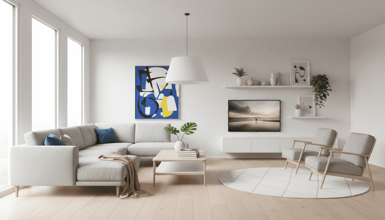 living room with ikea style furniture bright clean modern interior natural light