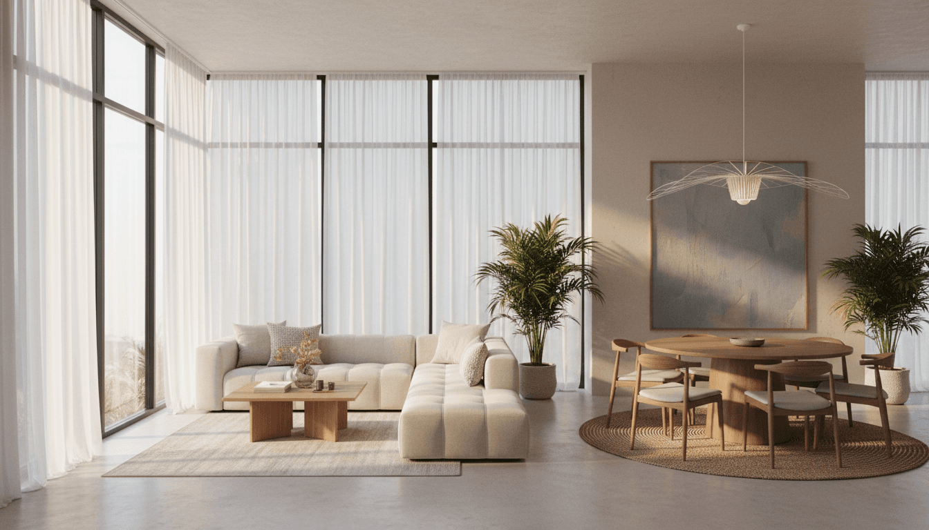 Well-maintained sofa and dining furniture in a bright modern Doha living room