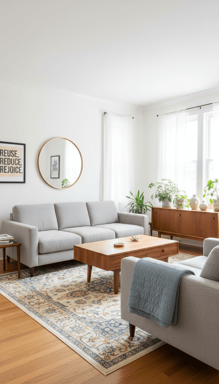 Well-maintained used sofa and coffee table arranged in a bright, clean living room in Doha