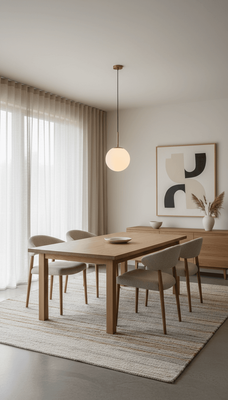 Modern dining table and chairs in a bright living space