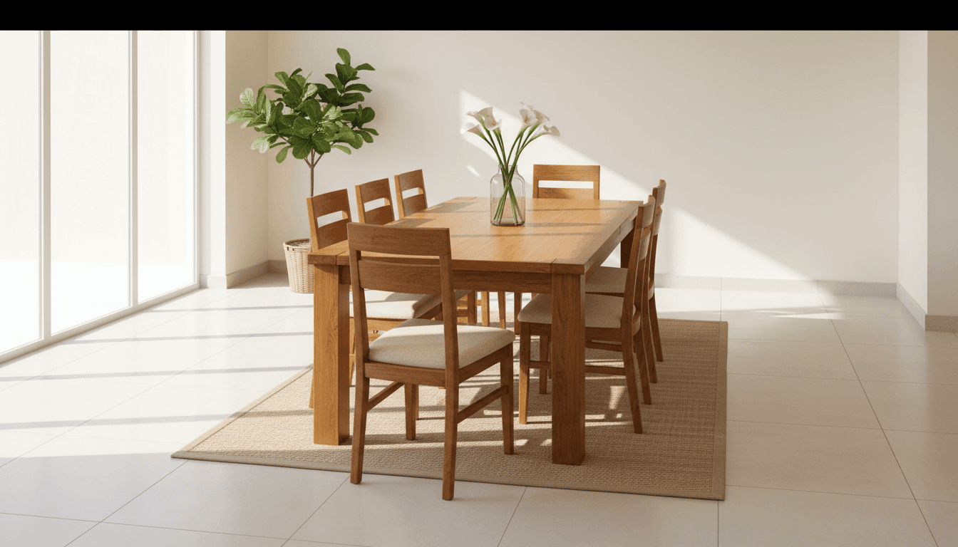 Homecentre solid wood dining table with six chairs in good condition