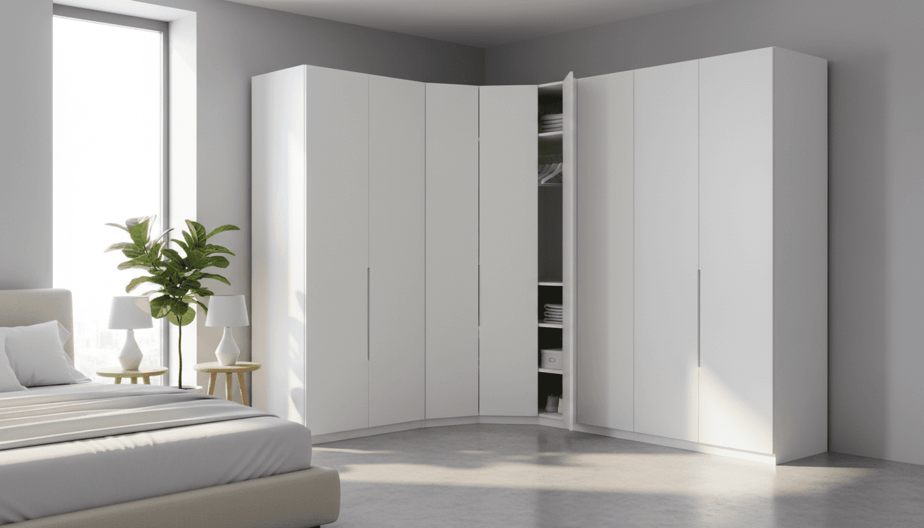 Midas dark wood wardrobe in good condition in a Doha bedroom