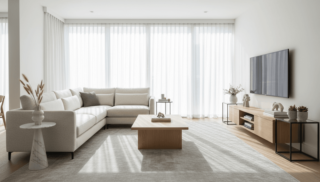 Well-kept sofa and coffee table in a bright living room