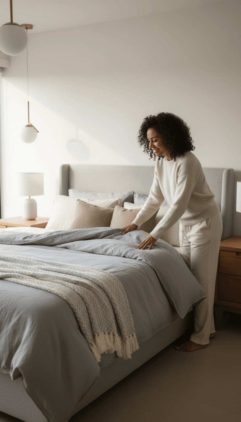 Well-maintained wooden bedroom set in a bright room