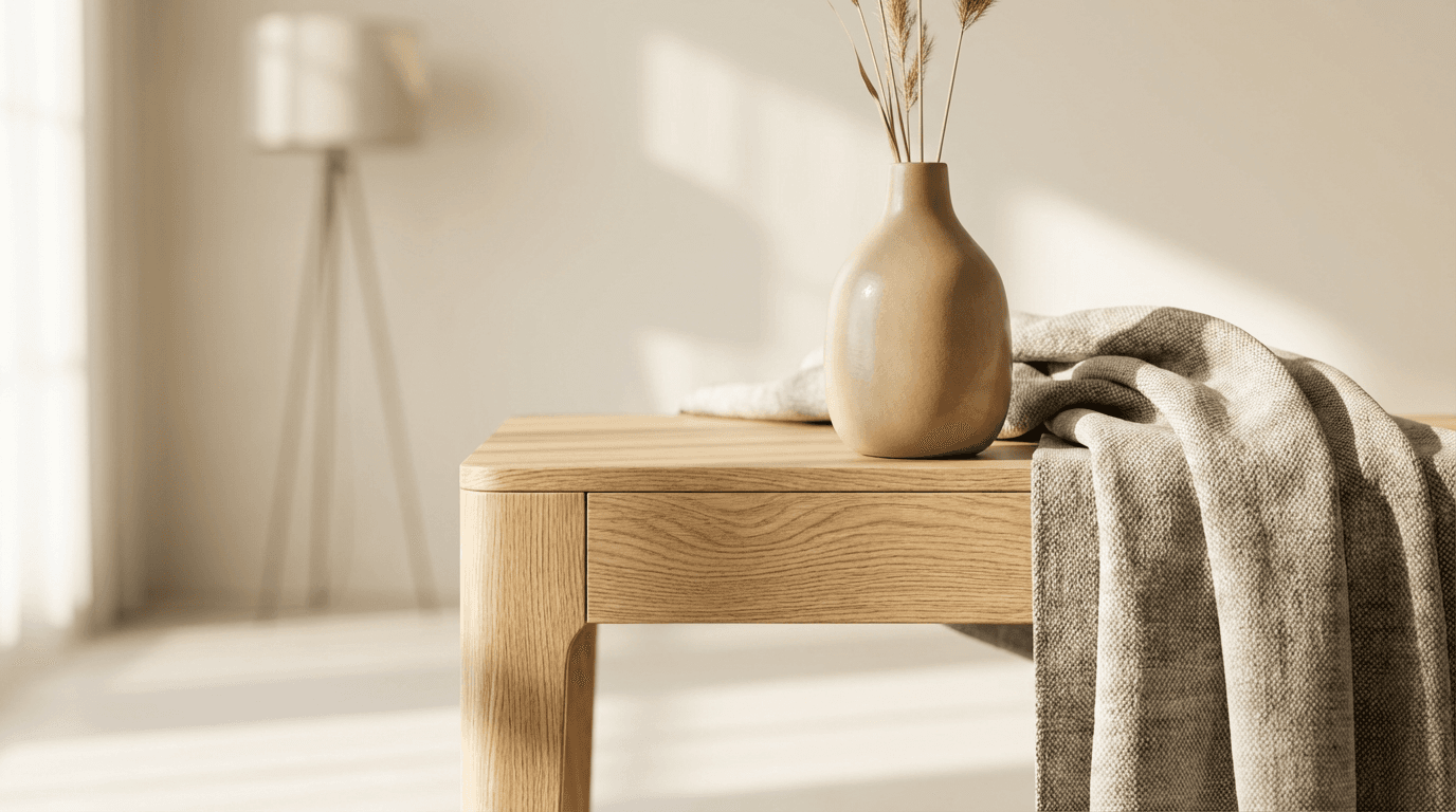 Well-kept beige sofa in a bright living room